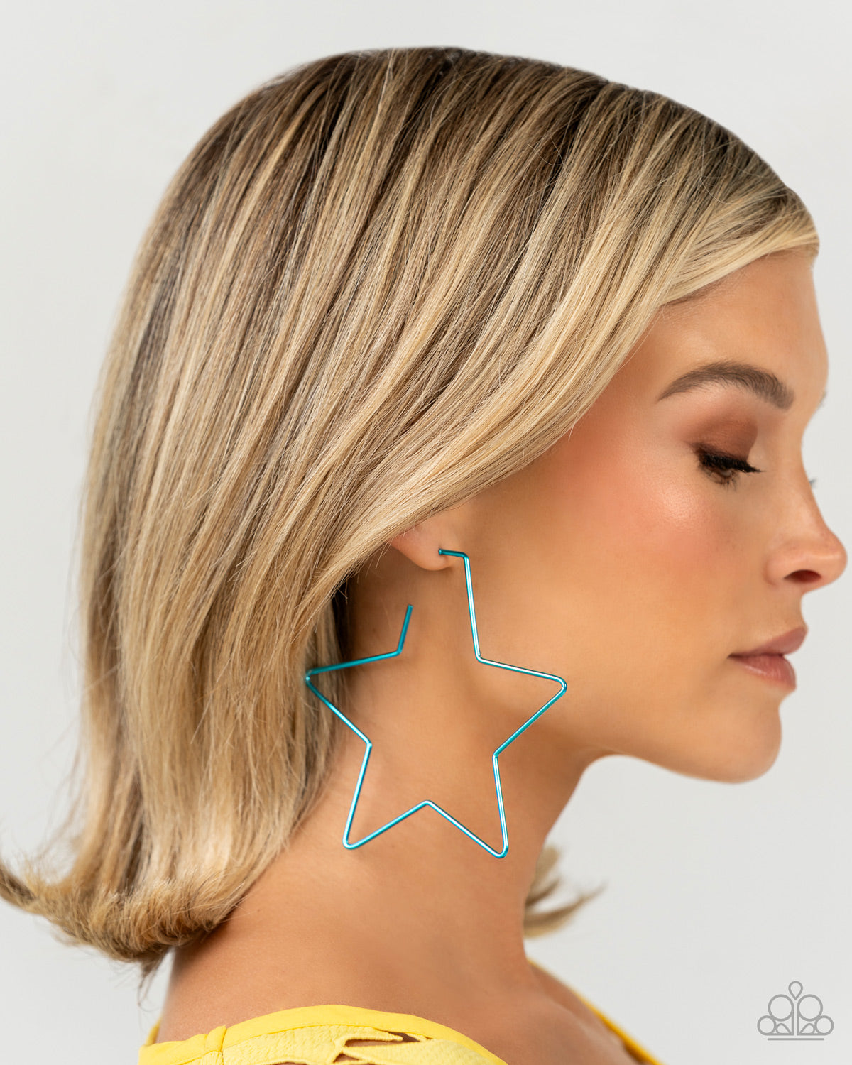 Starstruck Secret - Blue Metallic Star Hoop Earrings - Paparazzi Accessories