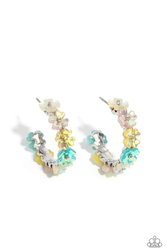 Floral Focus - Multi Iridescent Flower Hoop Earrings - Paparazzi Accessories
