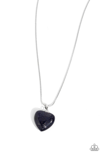 Prismatic Pastime - Blue Glitter Heart Necklace - Paparazzi Accessories