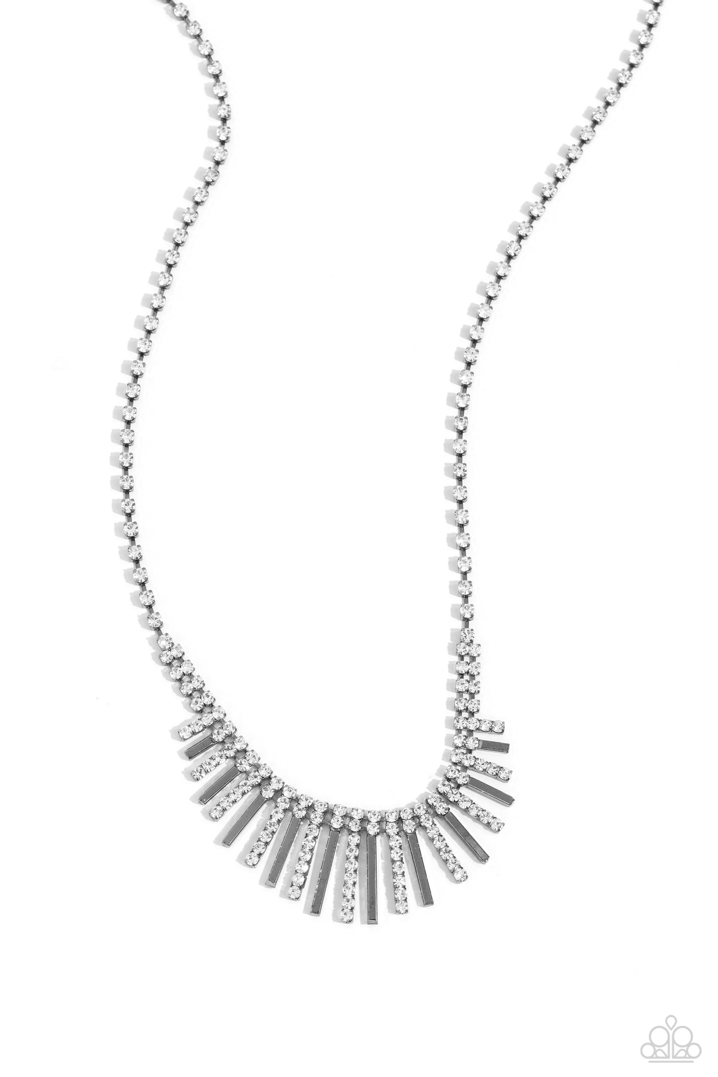 FLARE to be Different - Black - Gunmetal and White Rhinestone Necklace - Paparazzi Accessories