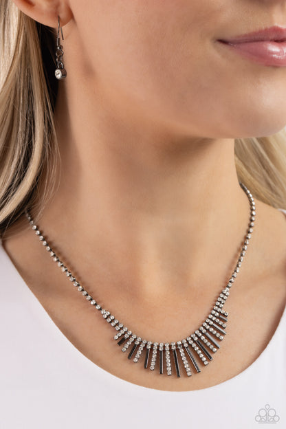 FLARE to be Different - Black - Gunmetal and White Rhinestone Necklace - Paparazzi Accessories