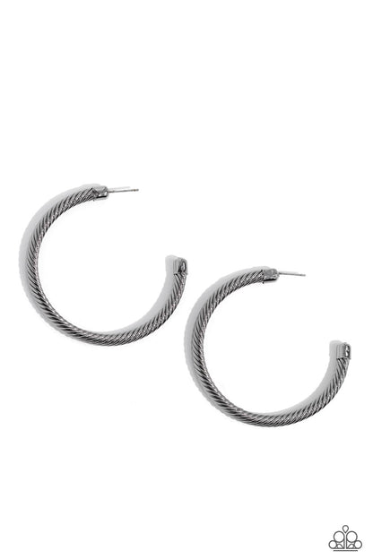 Roped in Radiance - Black - Gunmetal Hoop Earrings - Paparazzi Accessories