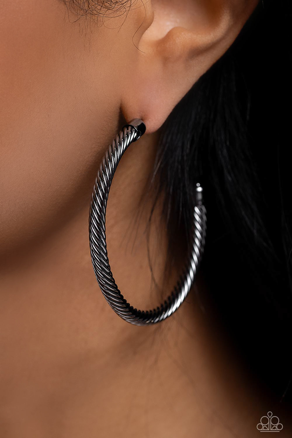 Roped in Radiance - Black - Gunmetal Hoop Earrings - Paparazzi Accessories