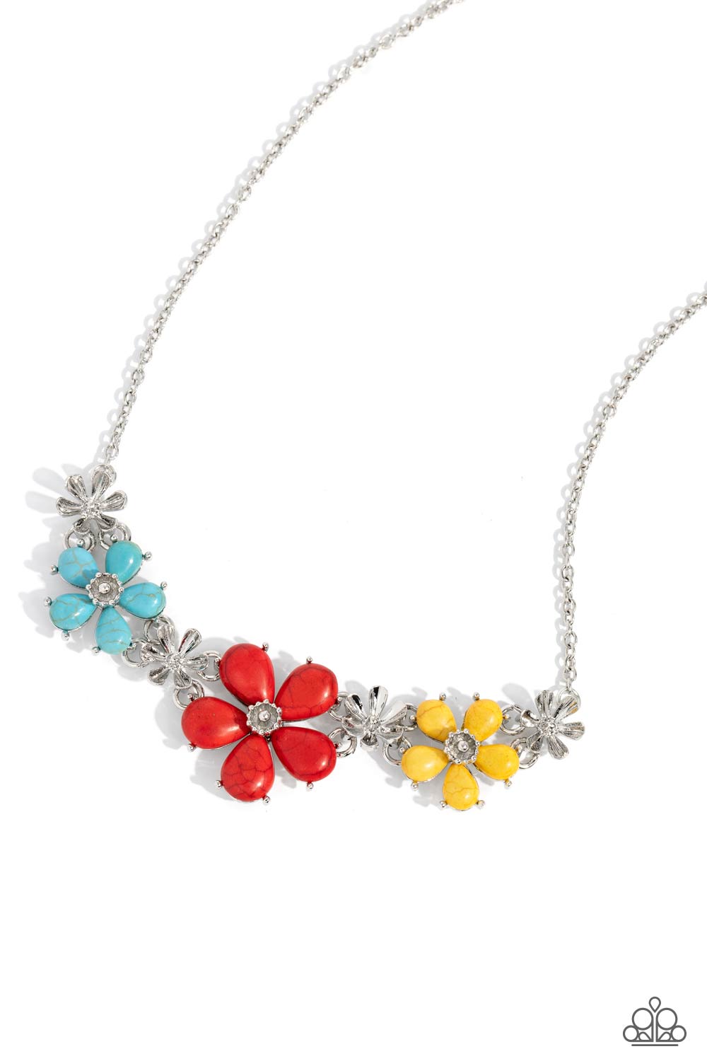 Growing Garland - Red Crackle Stone Flower Necklace - Paparazzi Accessories