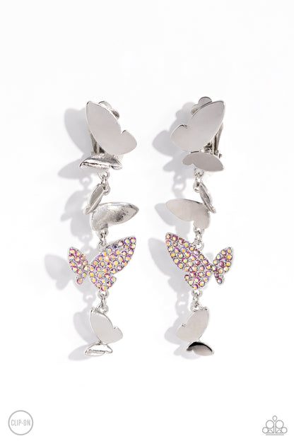 Flying Flashy - Pink Butterfly Clip-on Earrings - Paparazzi Accessories