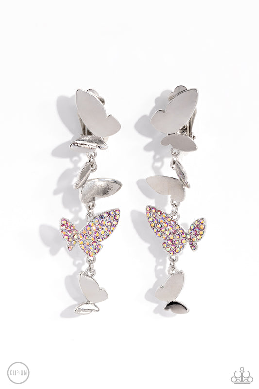 Flying Flashy - Pink Butterfly Clip-on Earrings - Paparazzi Accessories