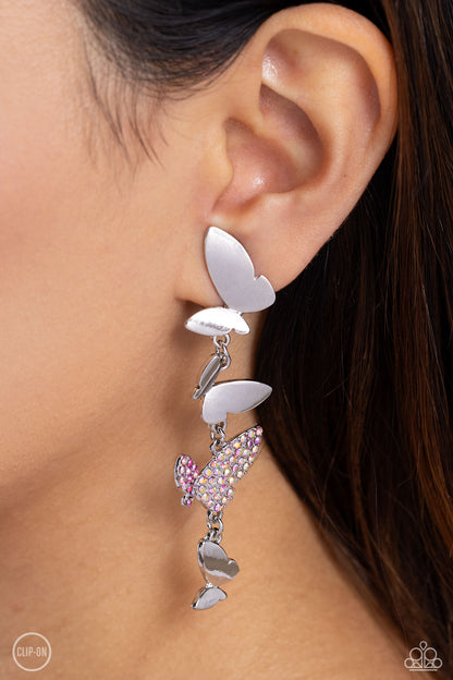 Flying Flashy - Pink Butterfly Clip-on Earrings - Paparazzi Accessories