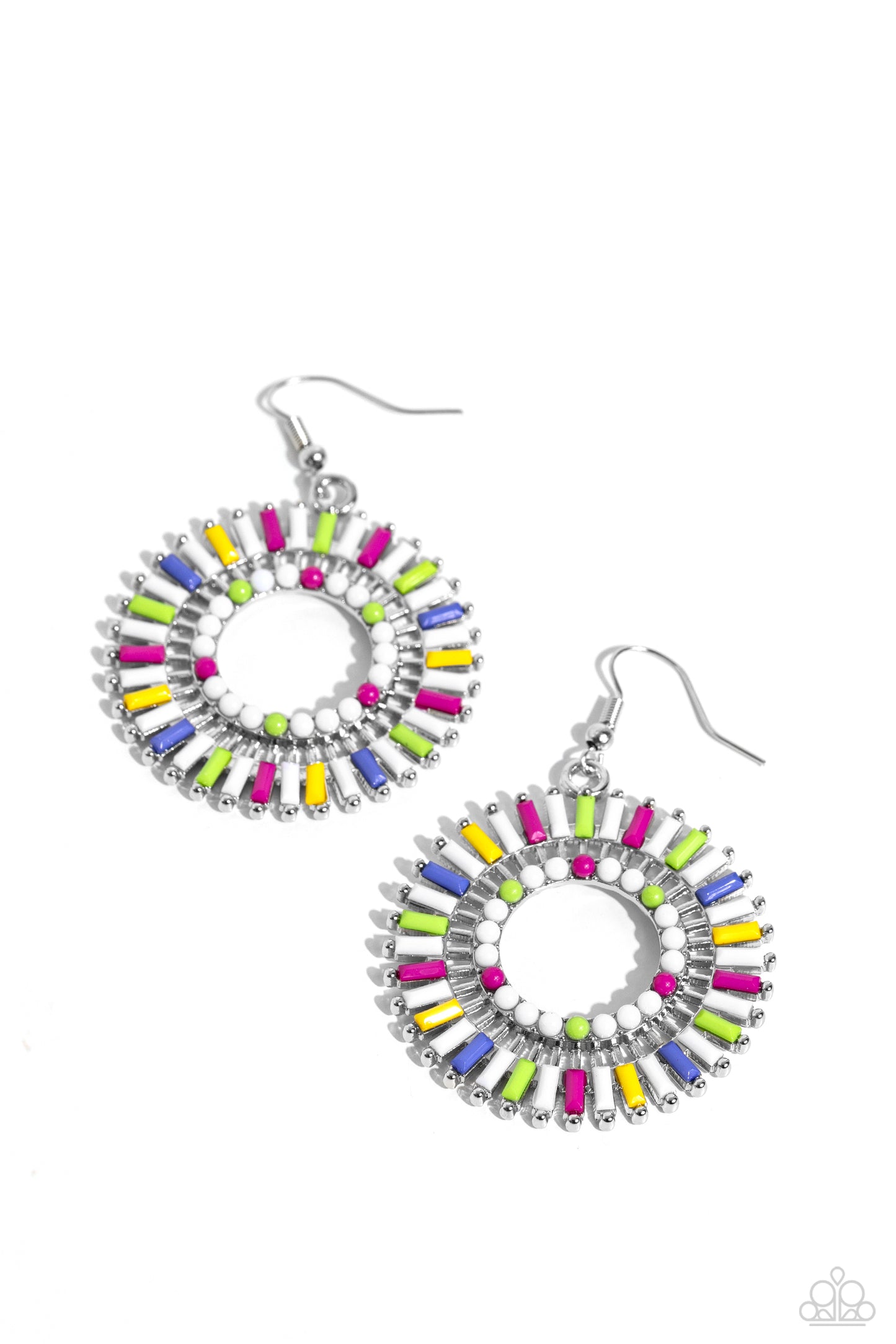 Ferris Wheel Finale - White Acrylic Bead Fishhook Earrings - Paparazzi Accessories