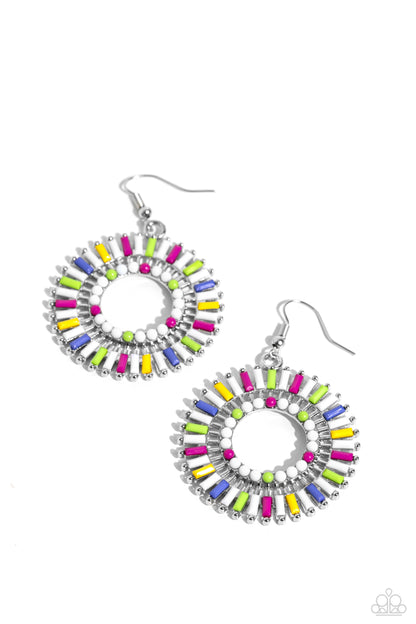 Ferris Wheel Finale - White Acrylic Bead Fishhook Earrings - Paparazzi Accessories