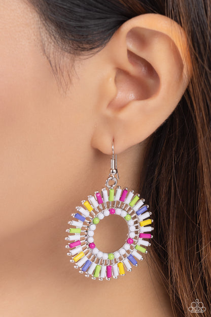 Ferris Wheel Finale - White Acrylic Bead Fishhook Earrings - Paparazzi Accessories