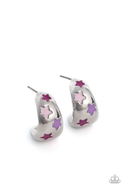 SCOUTING Stars - Pink Enamel Mini Hoops - Paparazzi Accessories