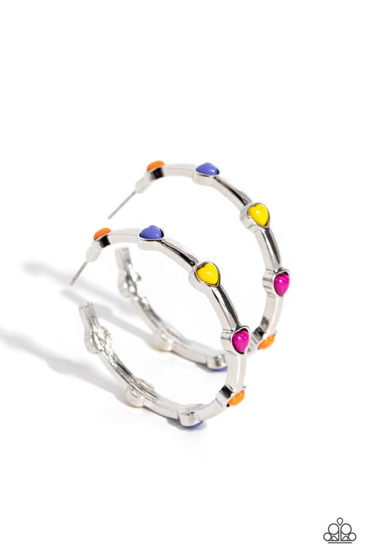 Affectionate Actress - Orange - Multicolored Heart Bead Hoop Earrings - Paparazzi Accessories