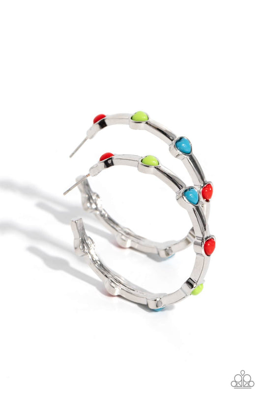 Affectionate Actress - Red - Multi Heart Hoops - Paparazzi Accessories