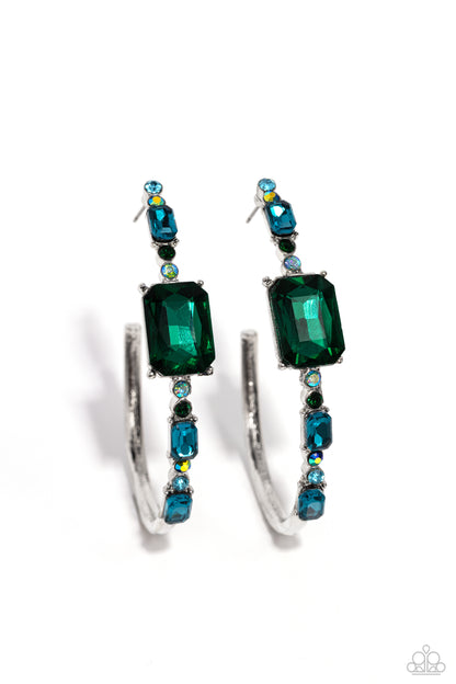 Elite Ensemble - Green Rhinestone Hoop Earrings - Paparazzi Accessories