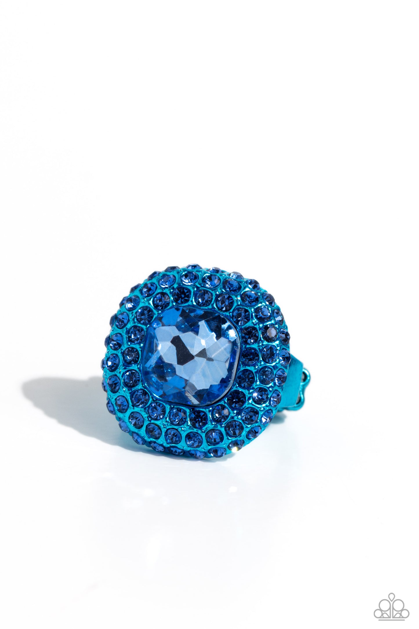 Glistening Grit - Blue Metallic Glassy Rhinestone Ring - Paparazzi Accessories