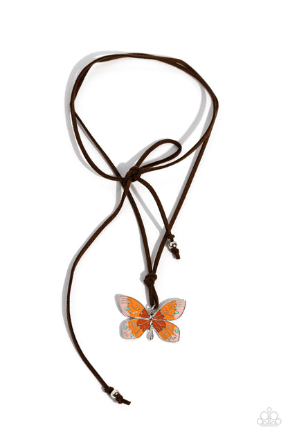 Winged Wanderer - Orange Butterfly Necklace - Paparazzi Accessories