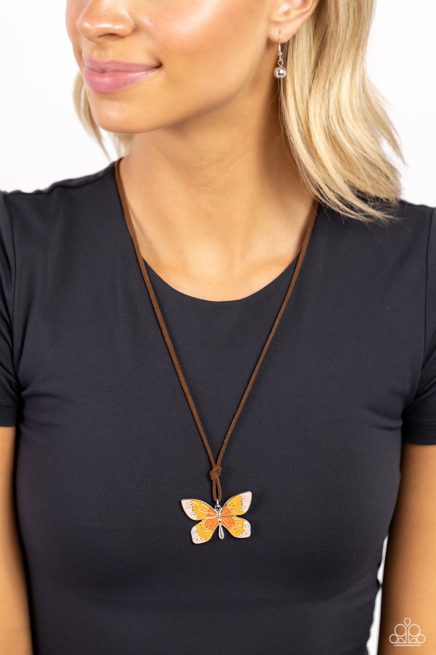 Winged Wanderer - Orange Butterfly Necklace - Paparazzi Accessories