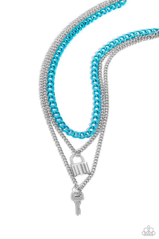 Locked Labor - Blue Dipped Chain Layered Necklace - Paparazzi Accessories
