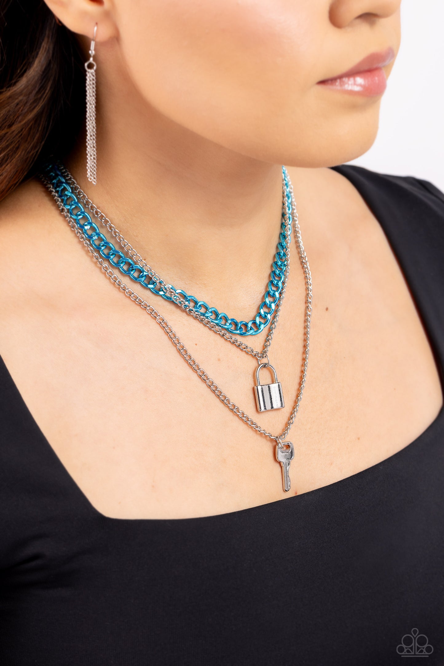Locked Labor - Blue Dipped Chain Layered Necklace - Paparazzi Accessories