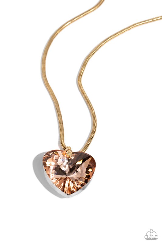 Parting is Such Sweet Sorrow - Gold Heart Rhinestone Necklace - Paparazzi Accessories