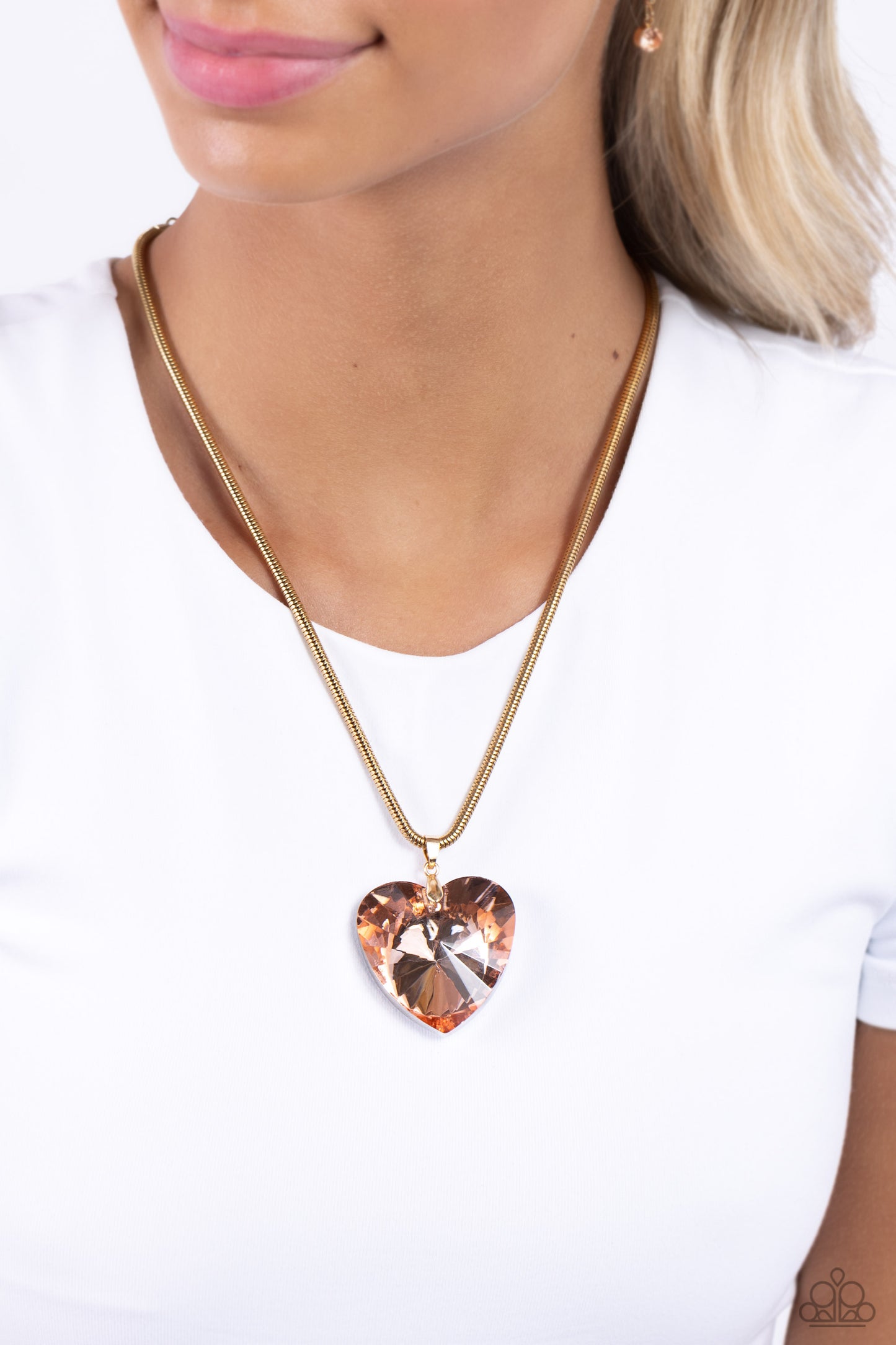 Parting is Such Sweet Sorrow - Gold Heart Rhinestone Necklace - Paparazzi Accessories