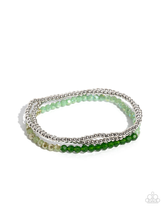 Backstage Beading - Green Faceted Bead Stretchy Bracelets - Paparazzi Accessories