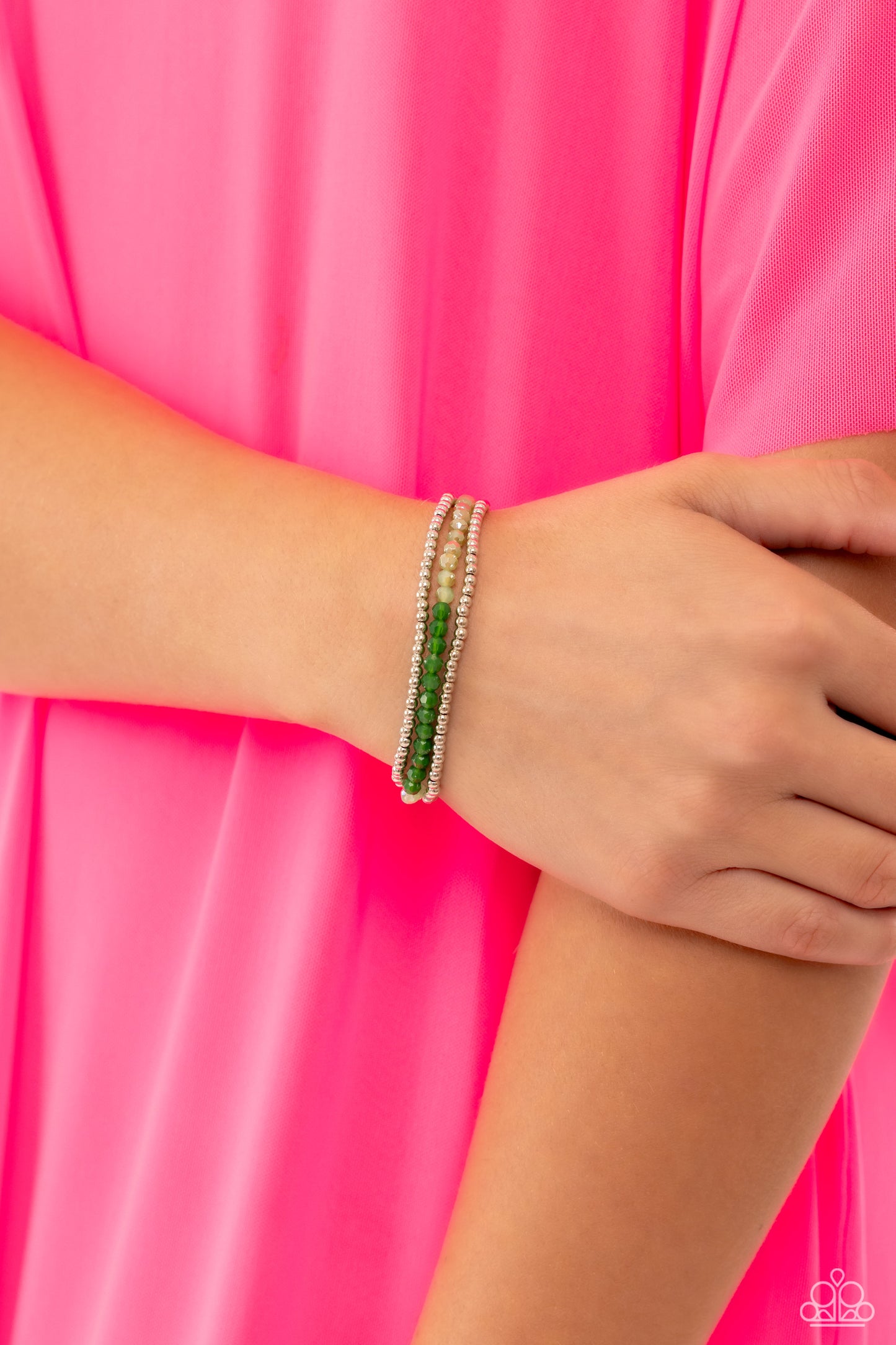 Backstage Beading - Green Faceted Bead Stretchy Bracelets - Paparazzi Accessories