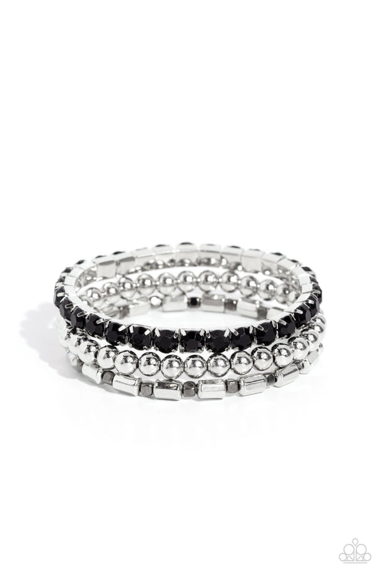 Monochromatic Maverick - Black Onyx Stretchy Bracelet Stack - Paparazzi Accessories