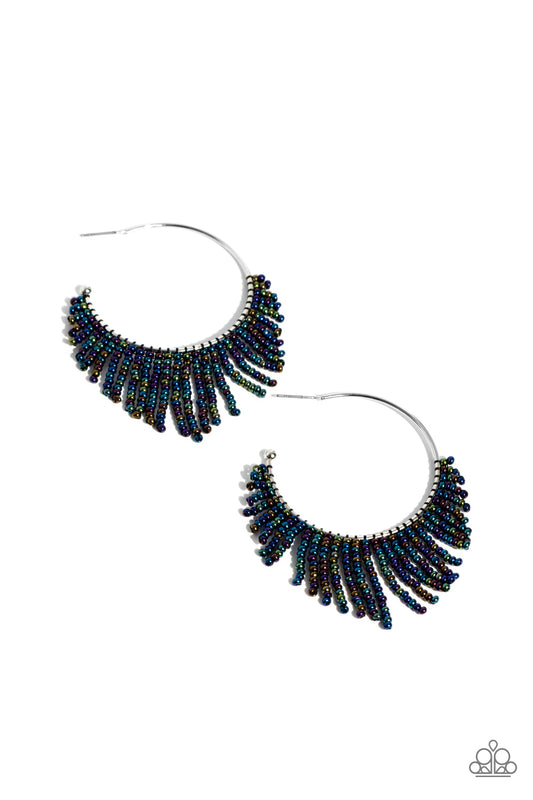 Tailored Tassel - Multi Oil Spill Seed Bead Hoop Earrings - Paparazzi Accessories