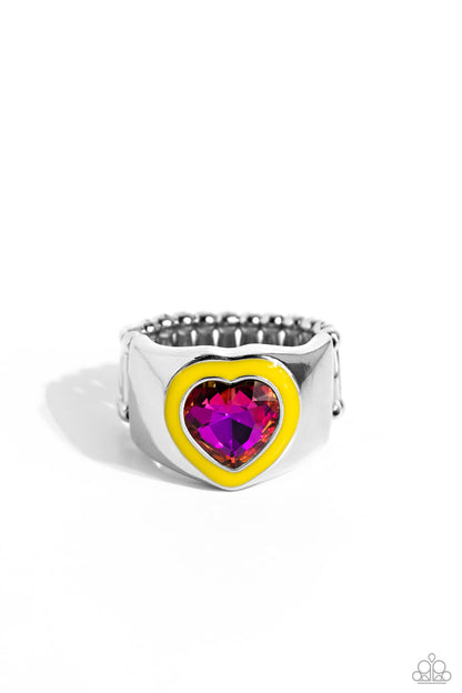 Fond Regard - Yellow Enamel Heart Ring - Paparazzi Accessories