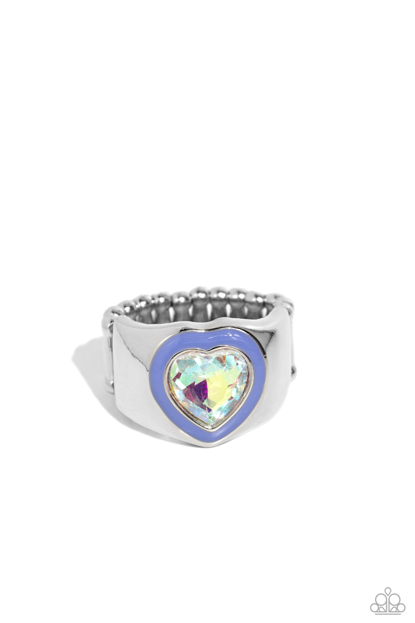 Fond Regard - Blue Enamel Iridescent Rhinestone Heart Ring - Paparazzi Accessories