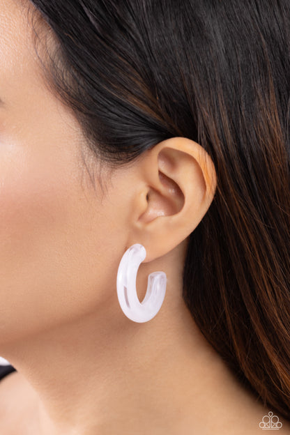 Glassy GAZE - White Acrylic Hoops - Paparazzi Accessories