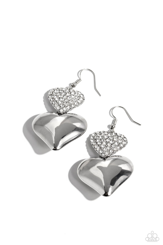 Charming Connection - White Heart Fishhook Earrings - Paparazzi Accessories