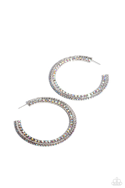 Scintillating Sass - Multi Iridescent Rhinestone Hoops - Paparazzi Accessories