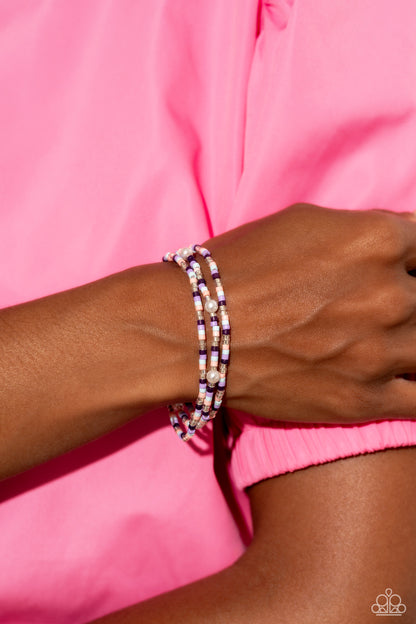 Colorblock Cache - Purple Seed Bead Stretchy Bracelets - Paparazzi Accessories