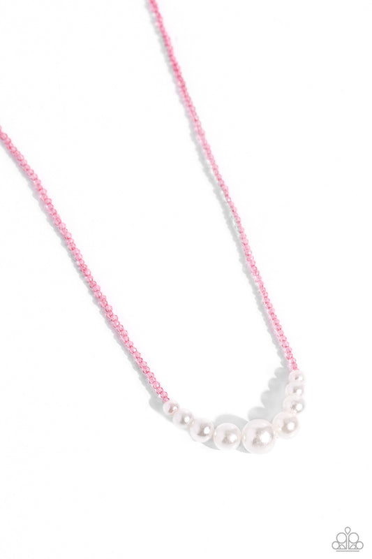 White Collar Whimsy - Pink Crystal Bead Pearl Necklace - Paparazzi Accessories