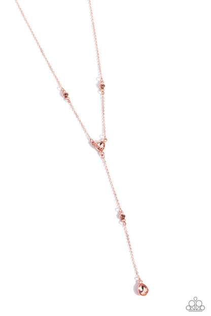 Lavish Lariat - Copper Teardrop and Heart Gem Necklace - Paparazzi Accessories