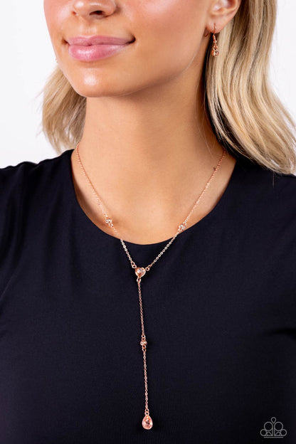 Lavish Lariat - Copper Teardrop and Heart Gem Necklace - Paparazzi Accessories