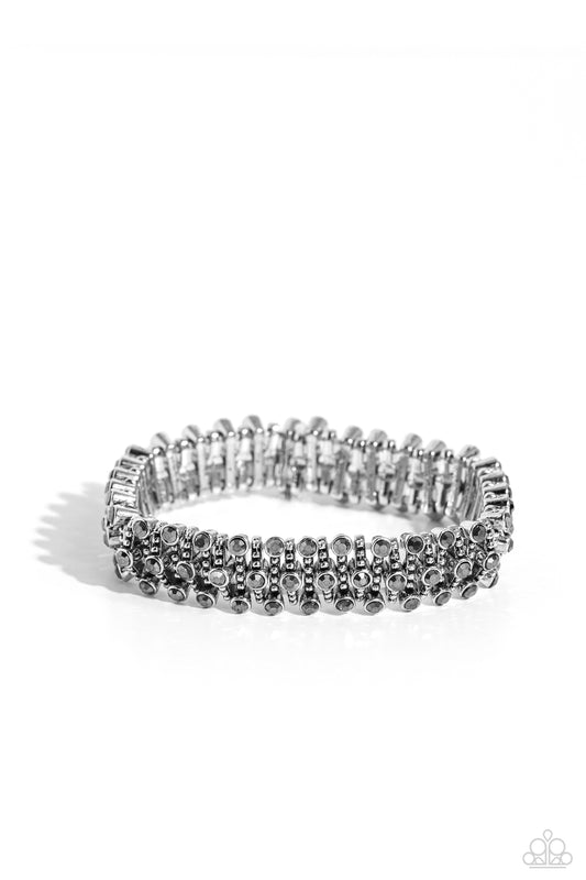 Corporate Confidence - Silver - Hematite Rhinestone Stretchy Bracelet - Paparazzi Accessories