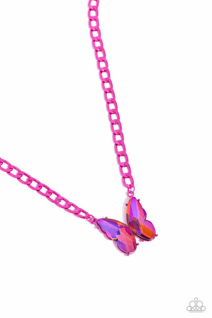 Fascinating Flyer - Pink UV Shimmer Butterfly Necklace - Life of the Party Exclusive - Paparazzi Accessories