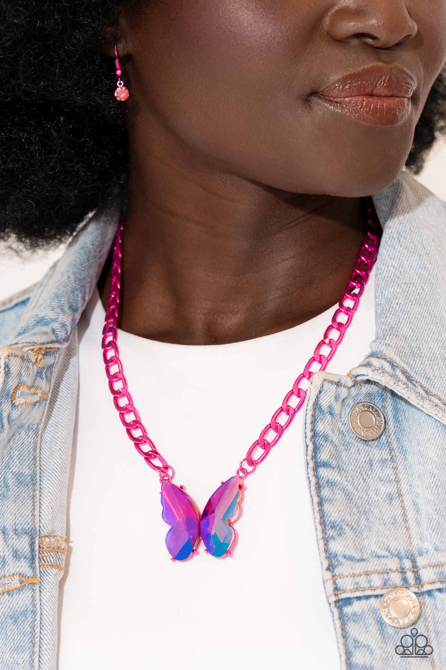 Fascinating Flyer - Pink UV Shimmer Butterfly Necklace - Life of the Party Exclusive - Paparazzi Accessories
