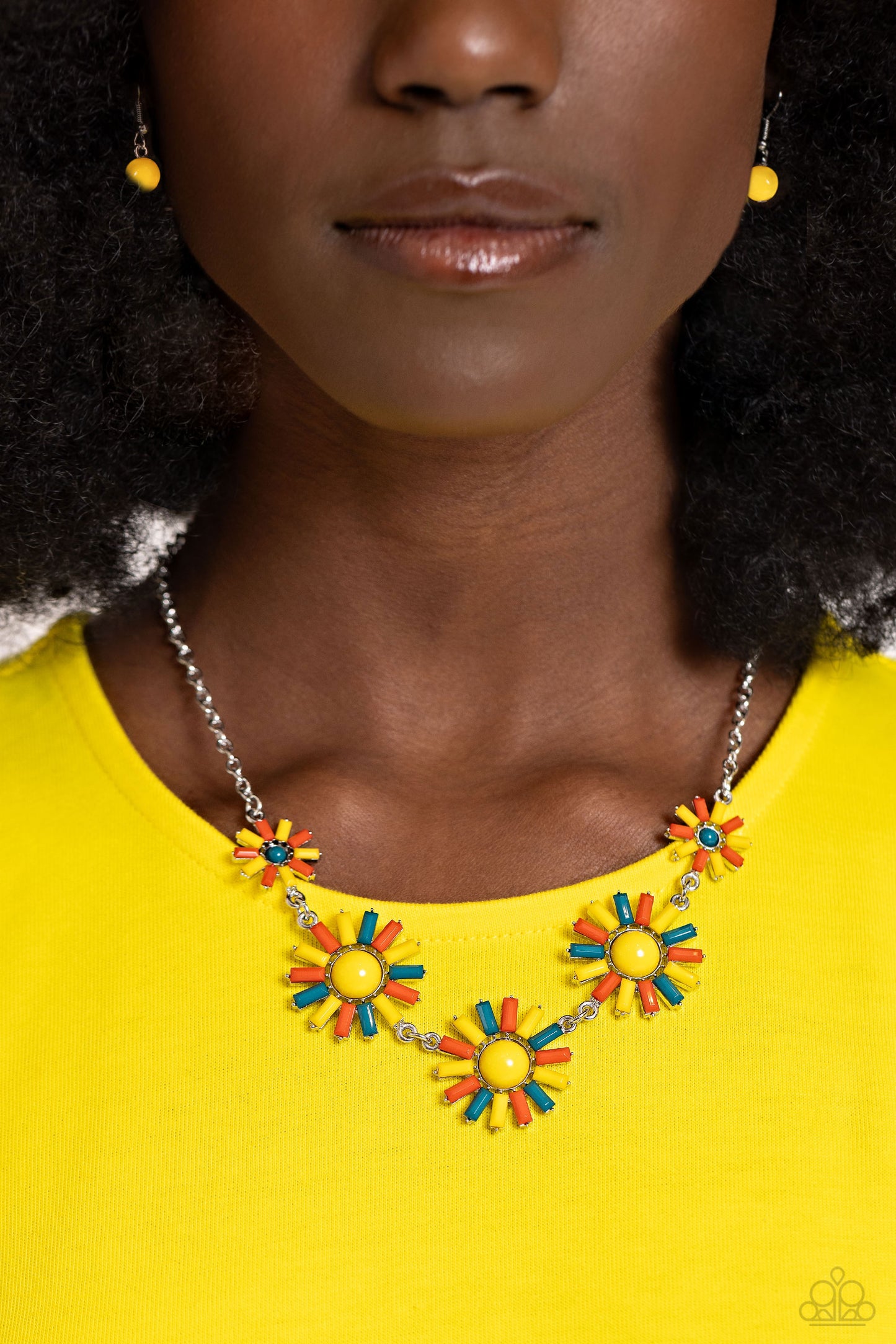 SUN and Fancy Free - Yellow Acrylic Flower Necklace - Paparazzi Accessories