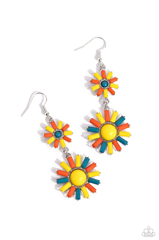 SUN Wild - Yellow Acrylic Flower Earrings - Paparazzi Accessories