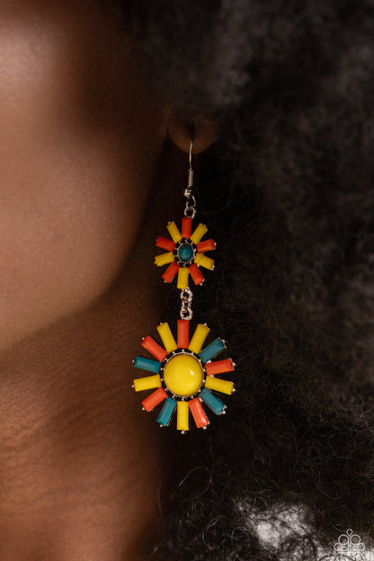 SUN Wild - Yellow Acrylic Flower Earrings - Paparazzi Accessories