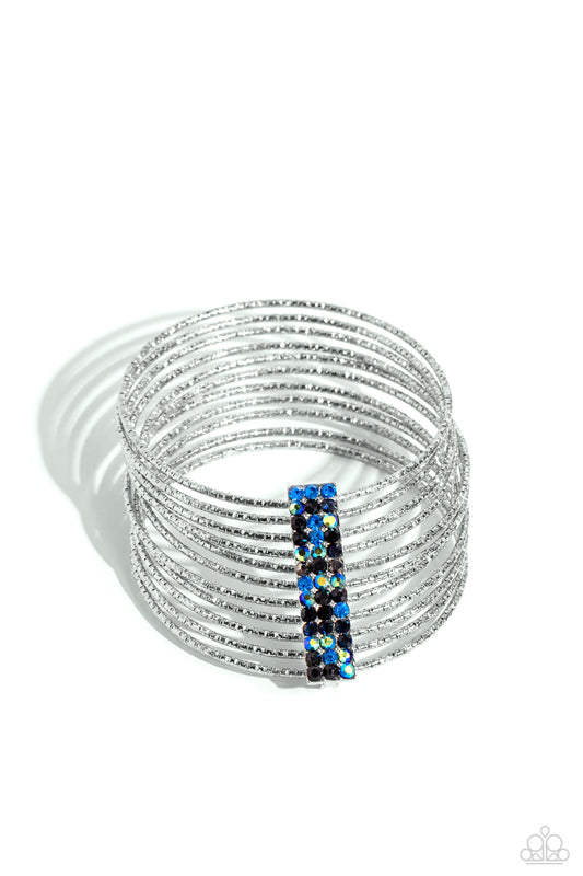 Shimmery Silhouette - Multi - Blue Iridescent Rhinestone Silver Bangle Bracelets - Paparazzi Accesssories