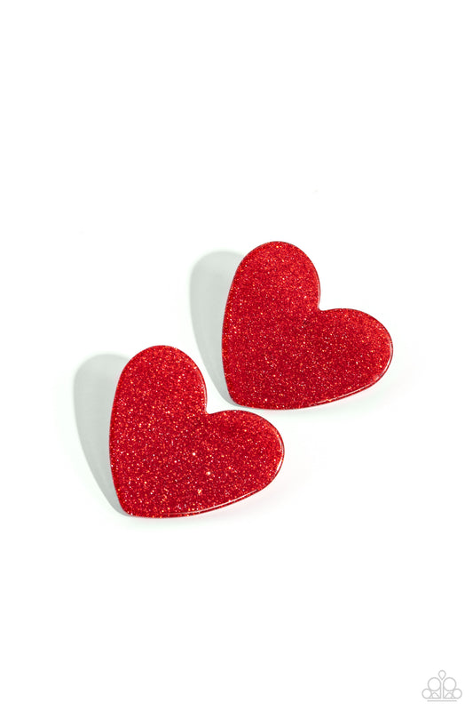 Sparkly Sweethearts - Red Glittery Acrylic Heart Post Earrings