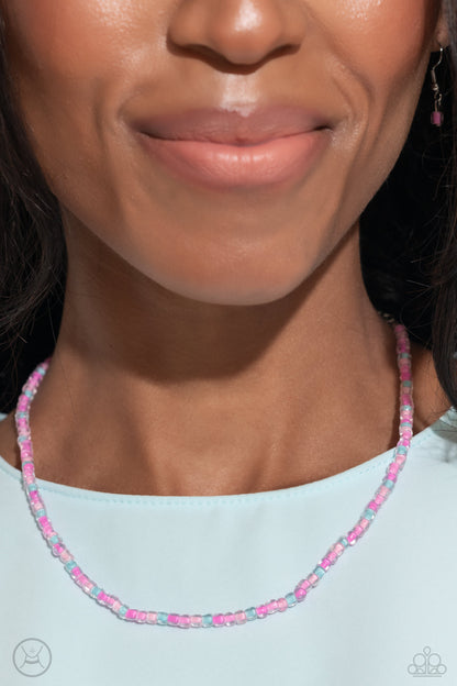 Colorfully GLASSY - Pink - Seed Bead Choker Necklace - Paparazzi Accessories