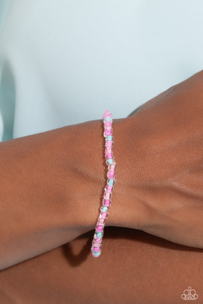 GLASS is in Session - Pink - Seed Bead Stretchy Bracelet - Paparazzi Accessories