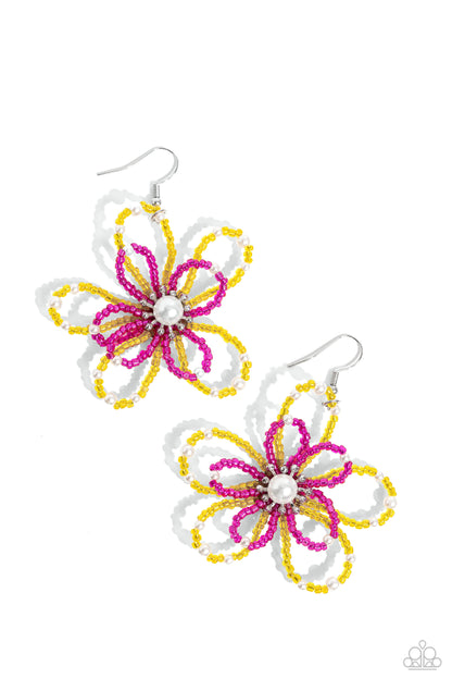 PEARL Crush - Yellow Seed Bead Flower Fishhook Earrings - Paparazzi Accessories