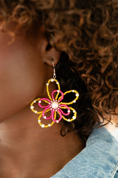 PEARL Crush - Yellow Seed Bead Flower Fishhook Earrings - Paparazzi Accessories
